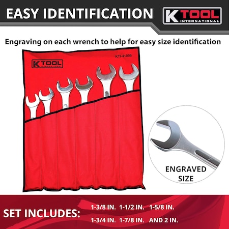 K-Tool International Raisd Panel Jumbo Combo Wrench Set, 6 pcs KTI-41006